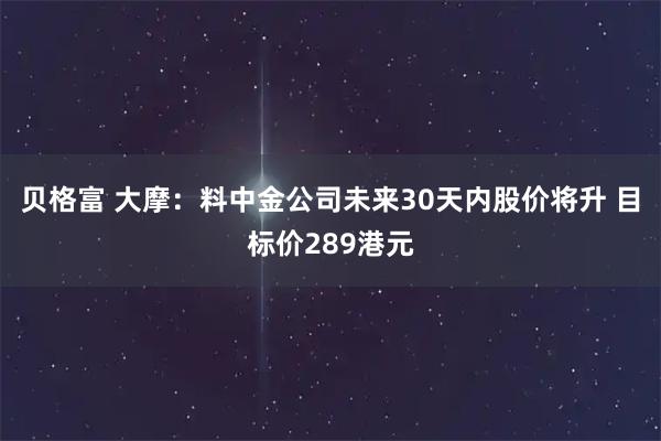 贝格富 大摩：料中金公司未来30天内股价将升 目标价289港元